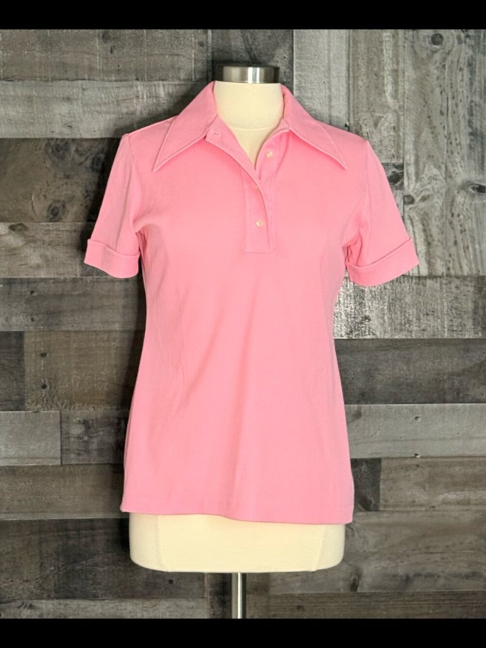 Catalina Sportswear vintage 70s pink ribbed polo shirt large feminine sporty